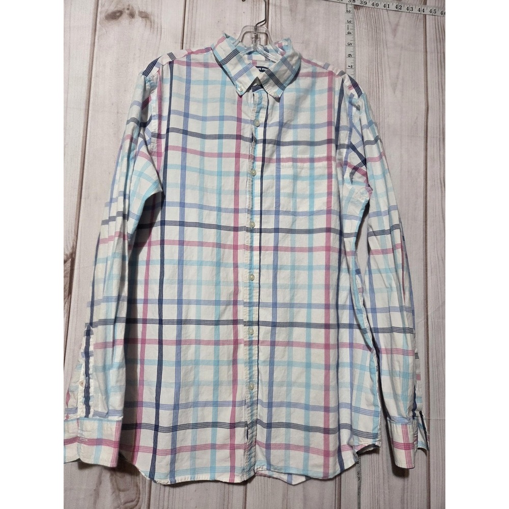 Old Navy Shirt Mens Large Tall Blue Purple Plaid Button Down Classic Fit Cotton